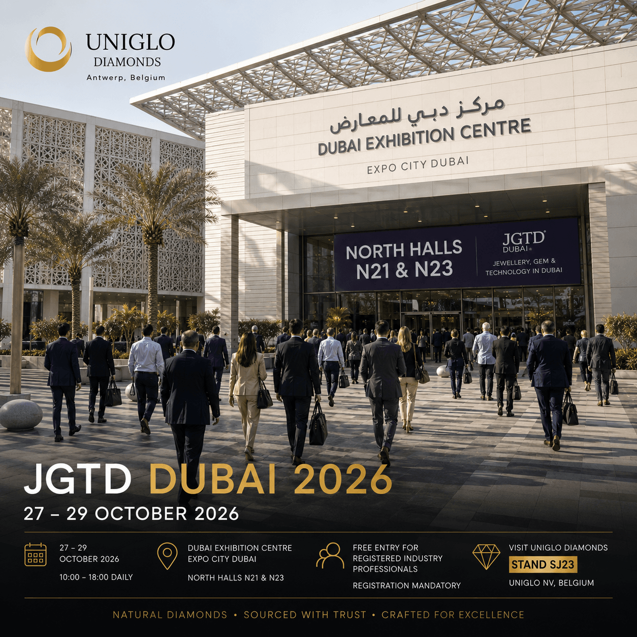 Uniglo Diamonds at JGTD Dubai 2026 stand SJ23