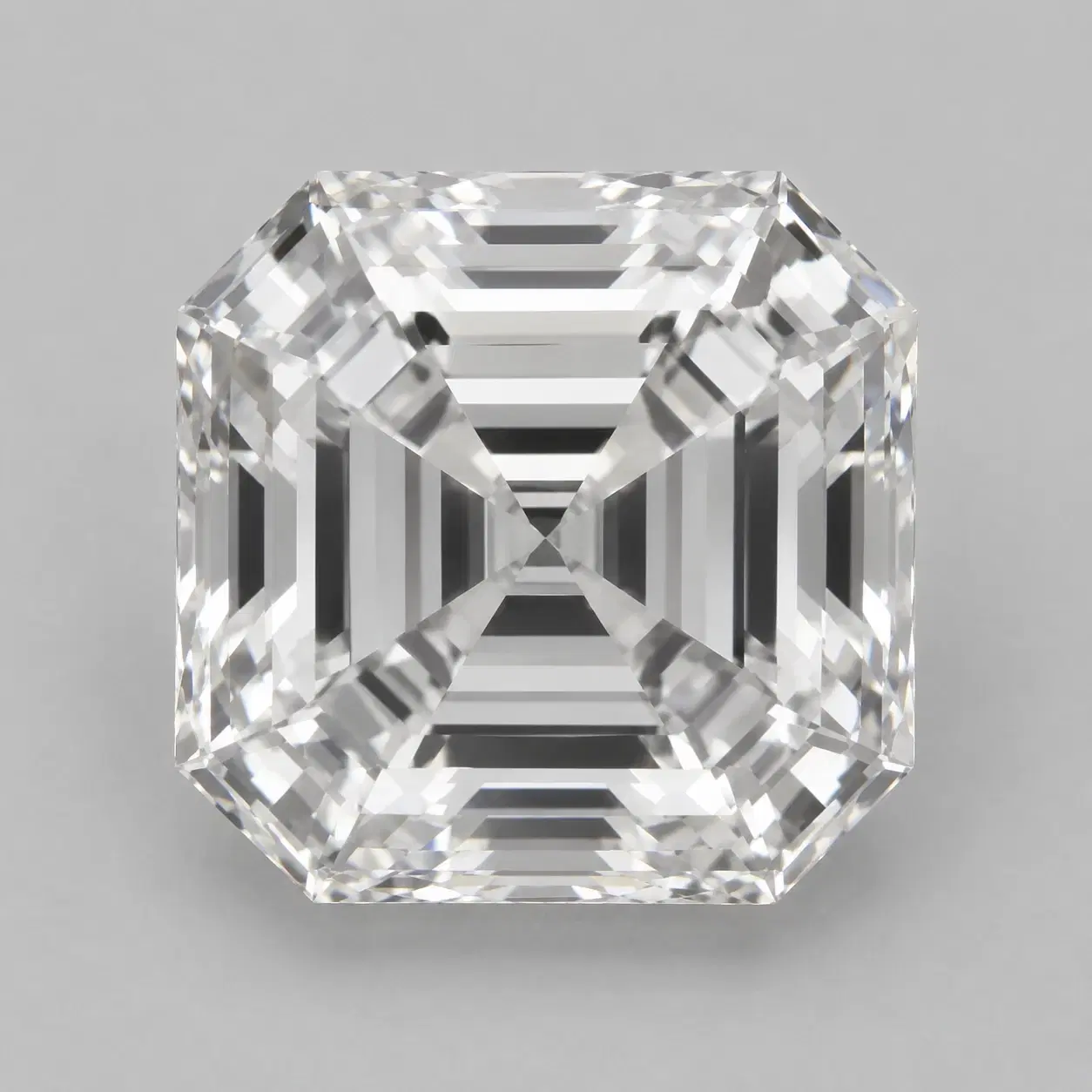 Asscher-cut lab-grown diamond showing its square outline, cropped corners and step facets