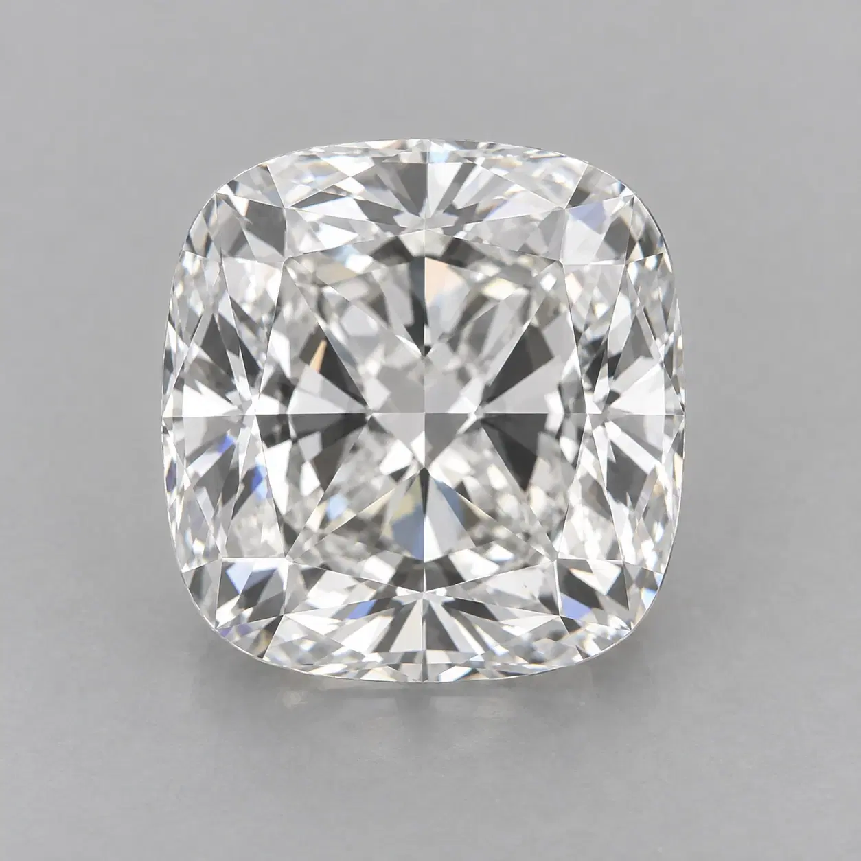 Cushion-cut lab-grown diamond with curved sides and rounded corners