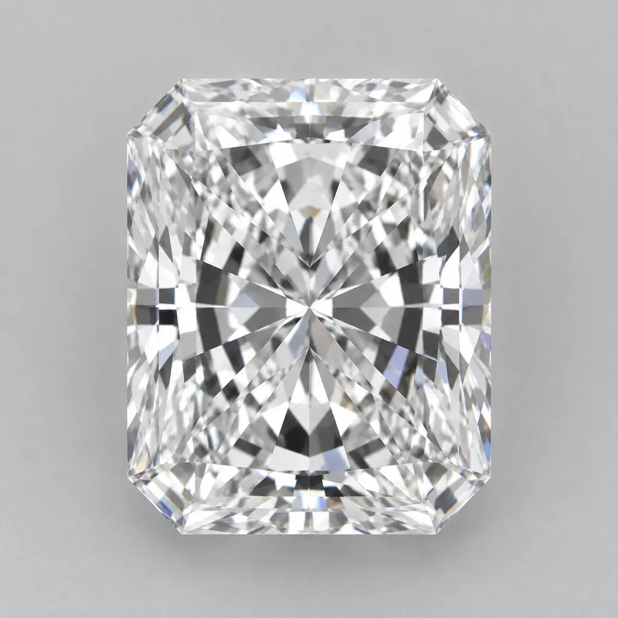 Loose radiant-cut lab-grown diamond showing its cropped corners and brilliant-style facets.