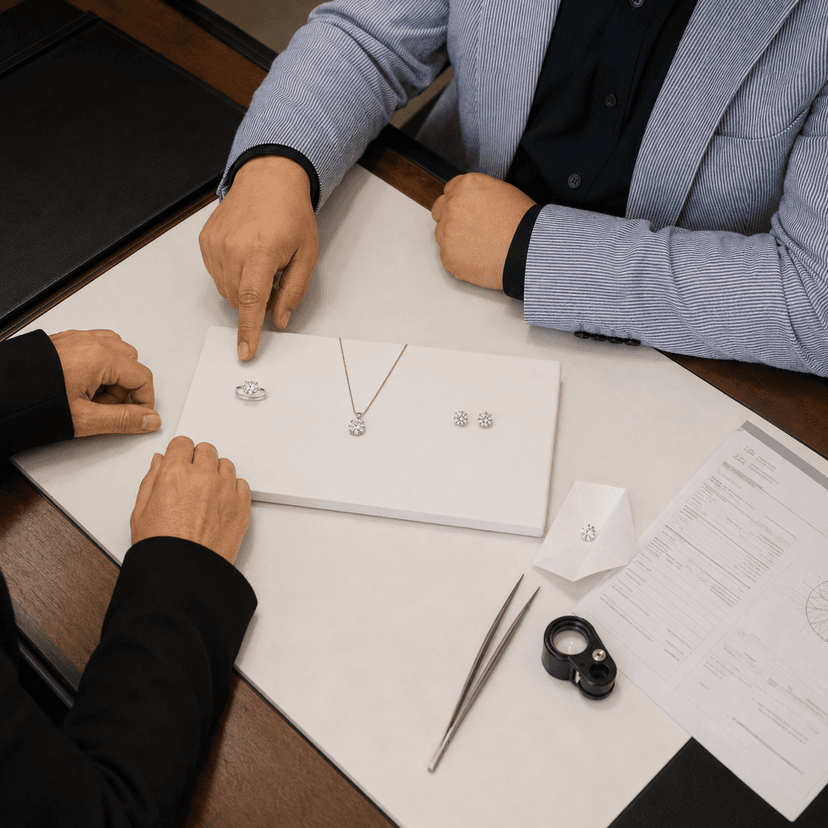 Uniglo specialist preparing a personal diamond jewellery shortlist in Antwerp