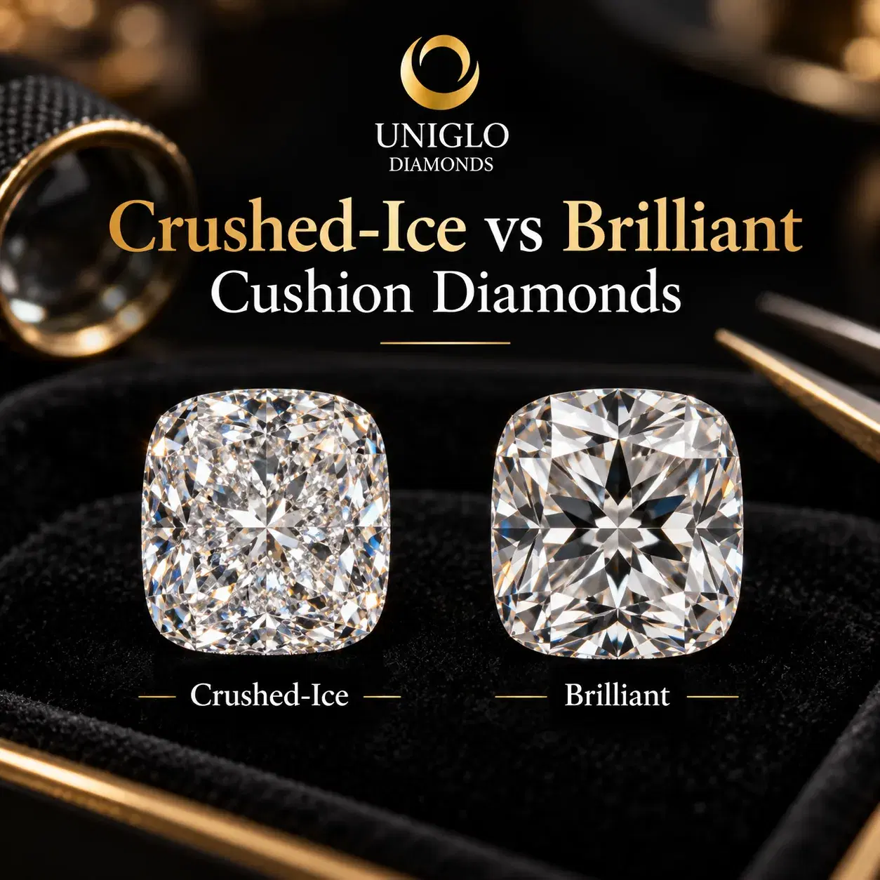 Crushed-Ice vs Brilliant Cushion Diamonds