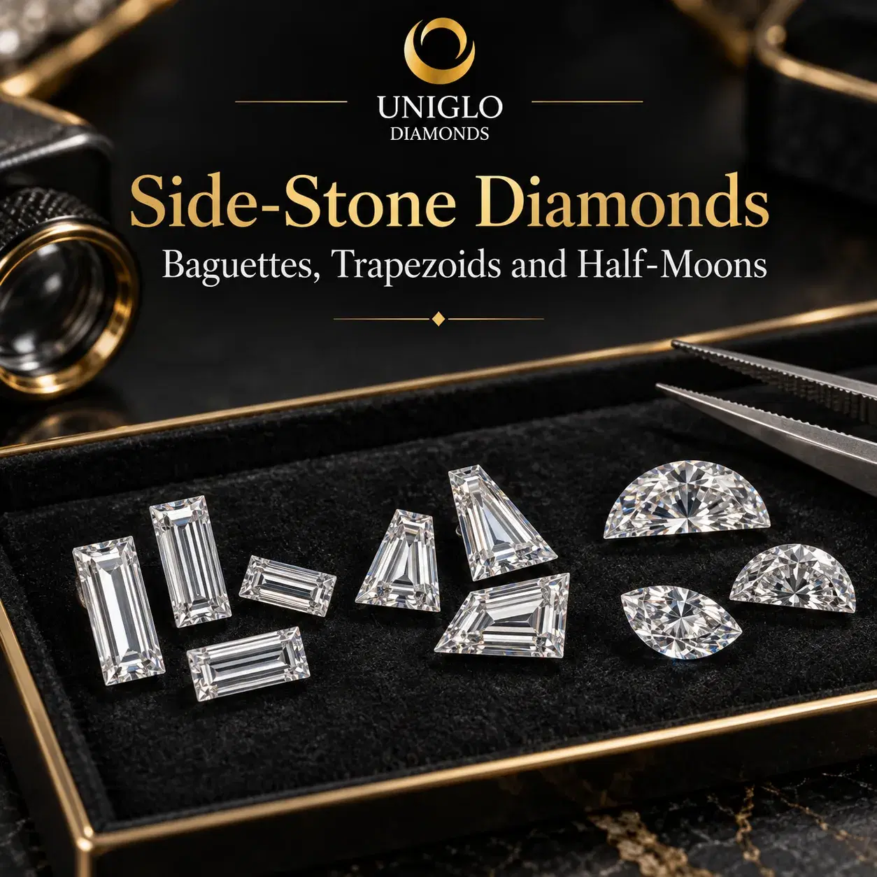 Side-Stone Diamonds: Baguettes, Trapezoids and Half-Moons