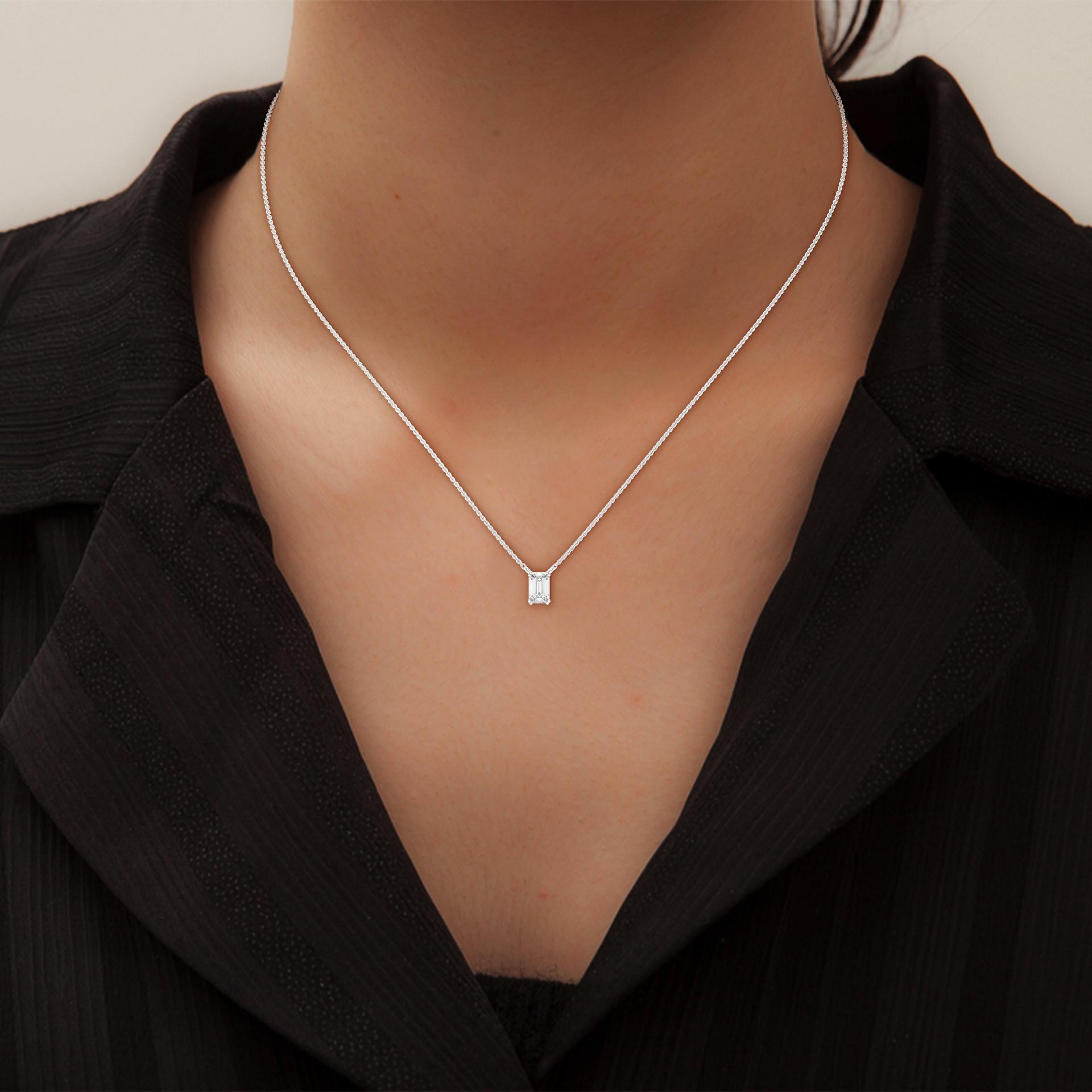 Alma Emerald Diamond Solitaire Necklace